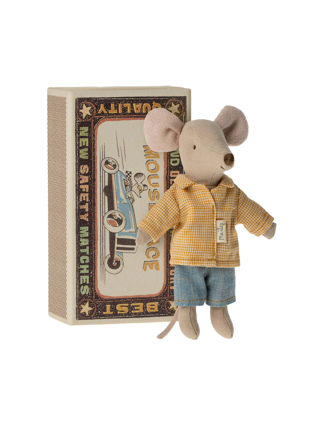 Maileg Big Brother Mouse in Yellow Jacket in Matchbox