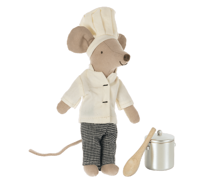 Maileg Chef Mouse with Soup Pot and Spoon